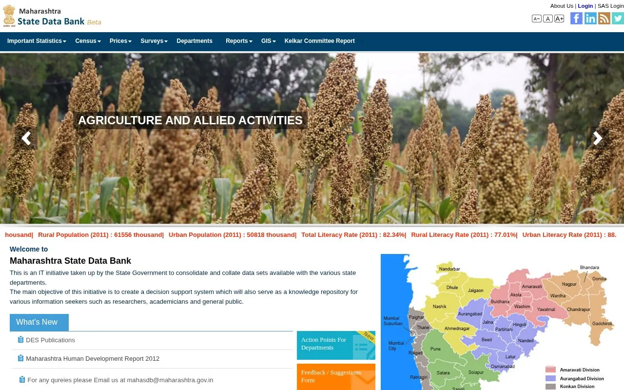 Maharashtra State Data Bank homepage screenshot