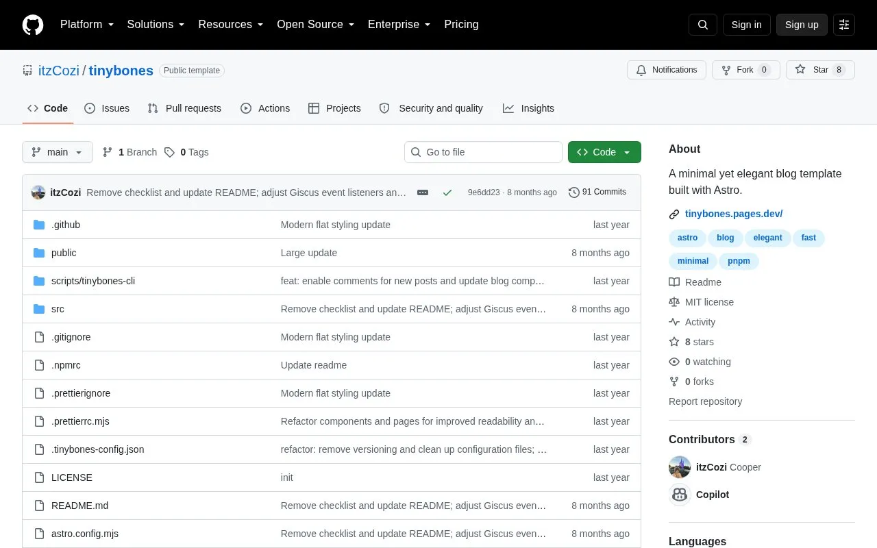 Tinybones homepage screenshot