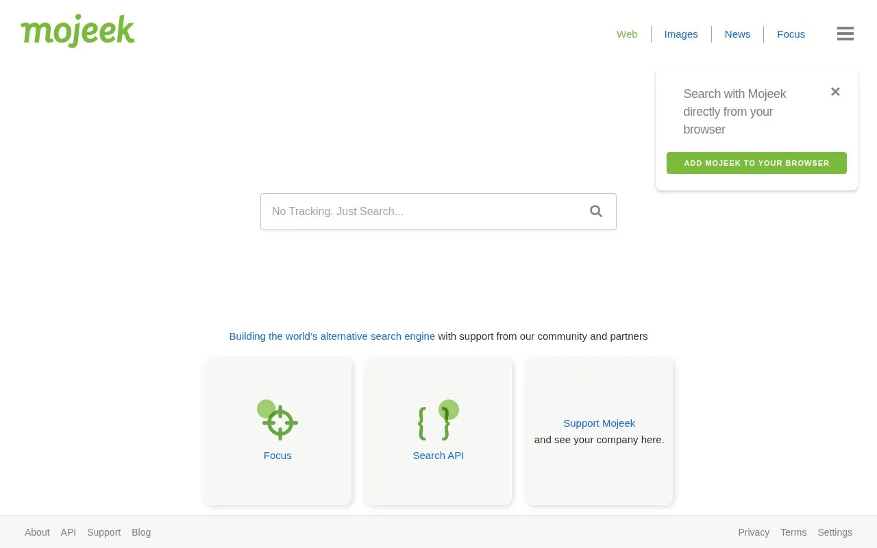 Mojeek homepage screenshot
