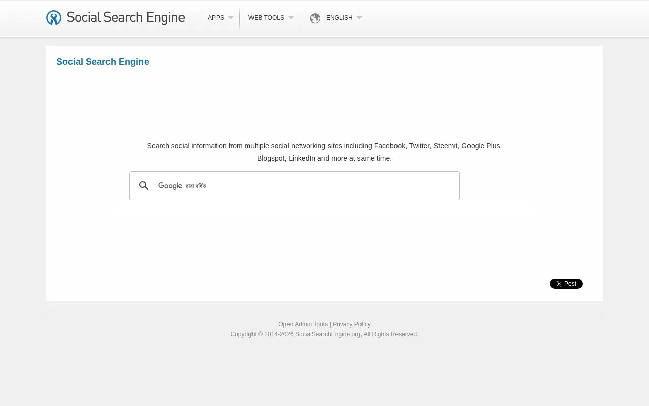 Social Search Engine homepage screenshot