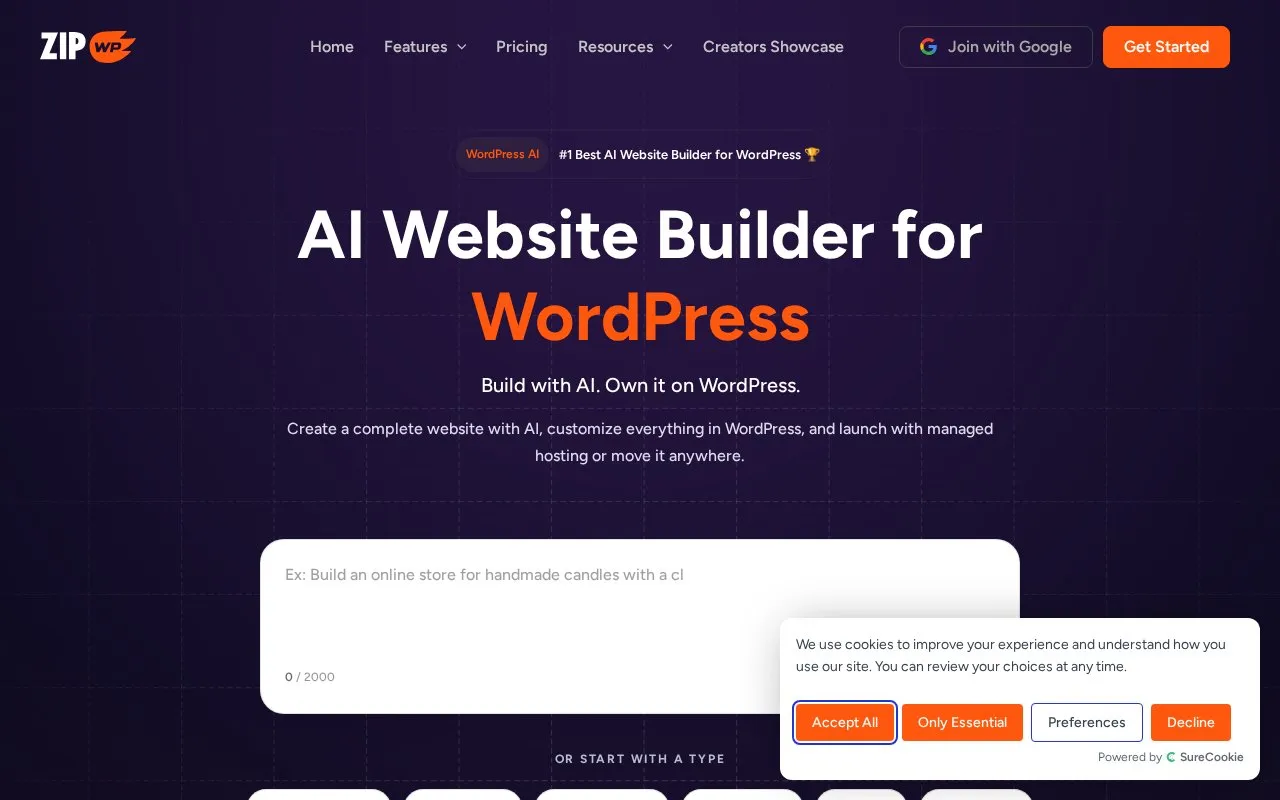 ZipWP homepage screenshot
