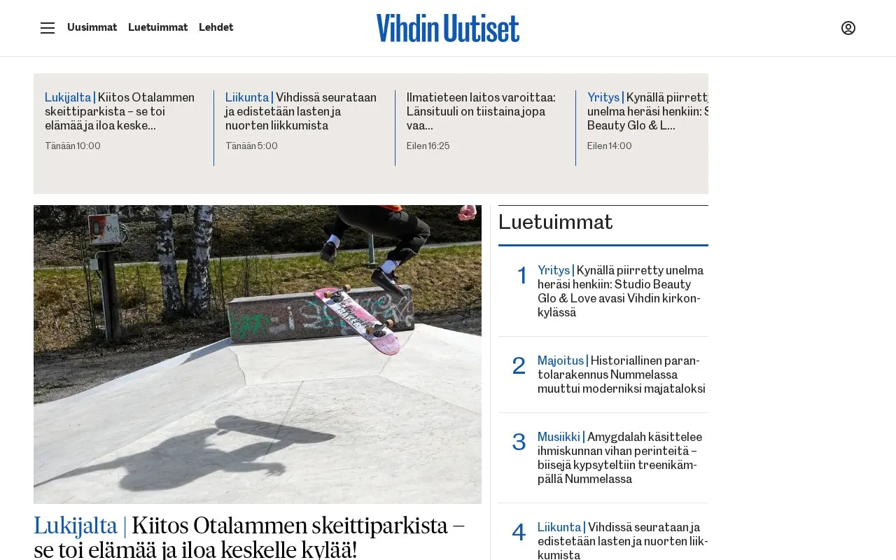 Vihdin Uutiset homepage screenshot