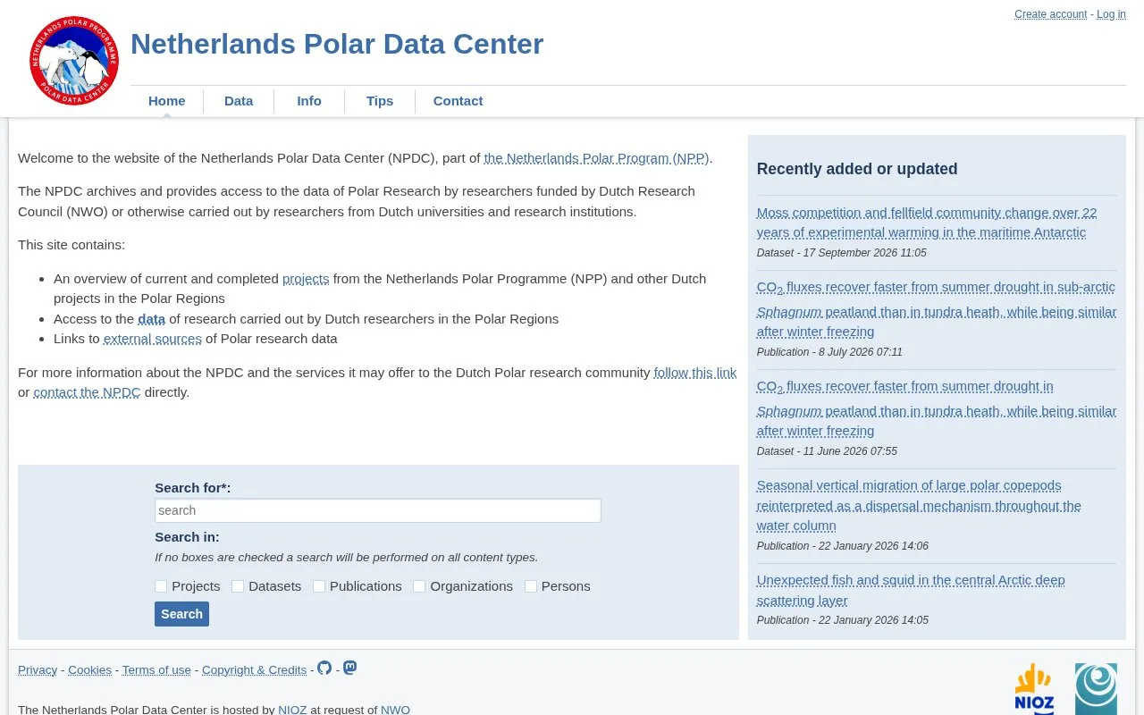 Netherlands Polar Data Center homepage screenshot