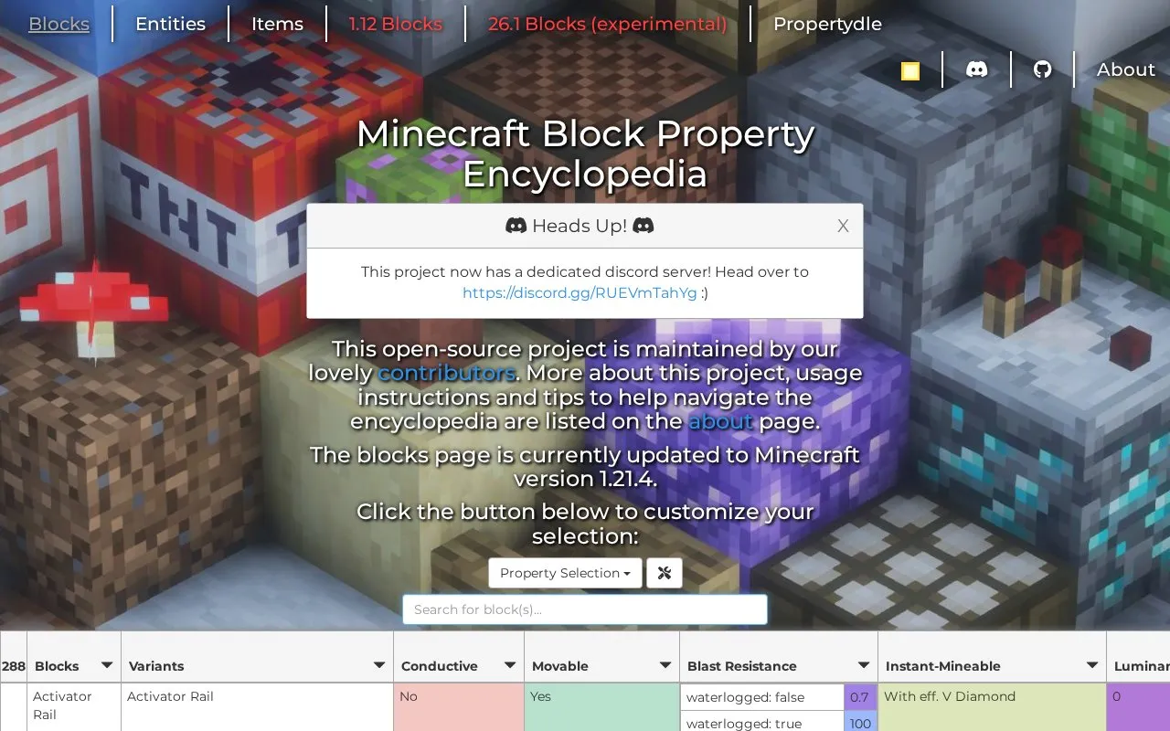 MCPropertyEncyclopedia homepage screenshot