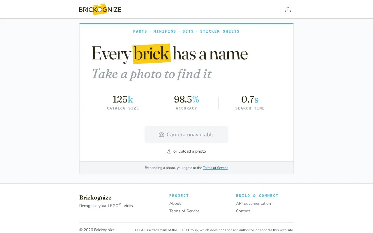 Brickognize homepage screenshot