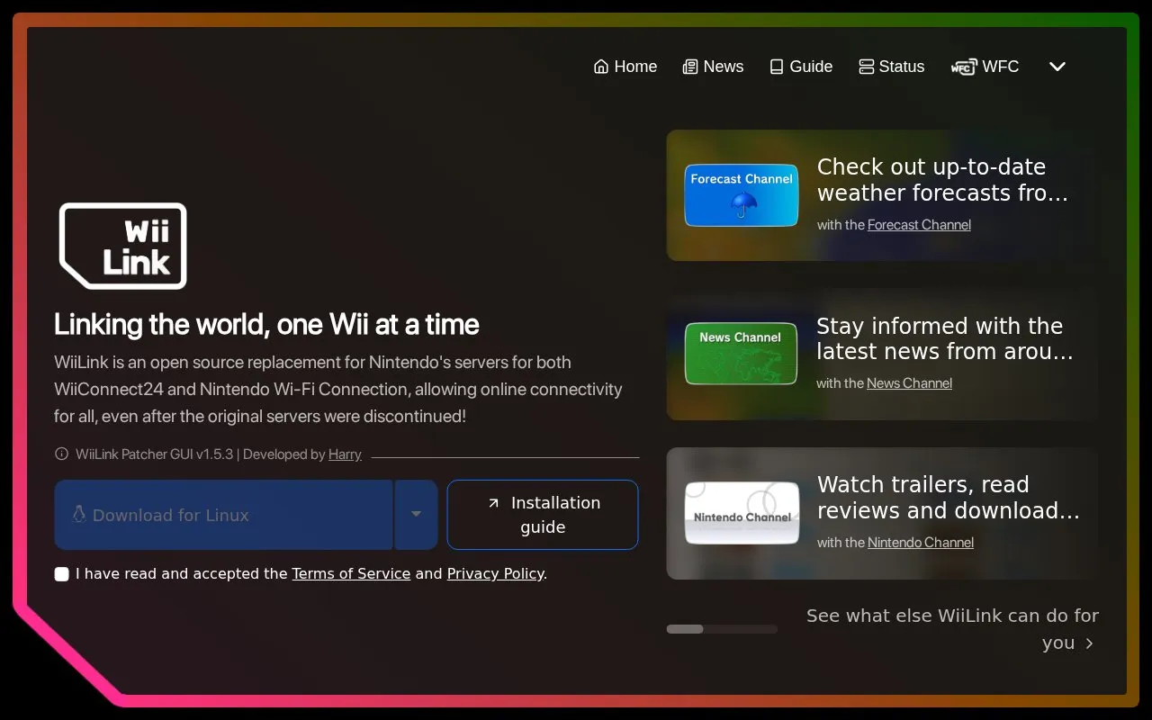 WiiLink homepage screenshot