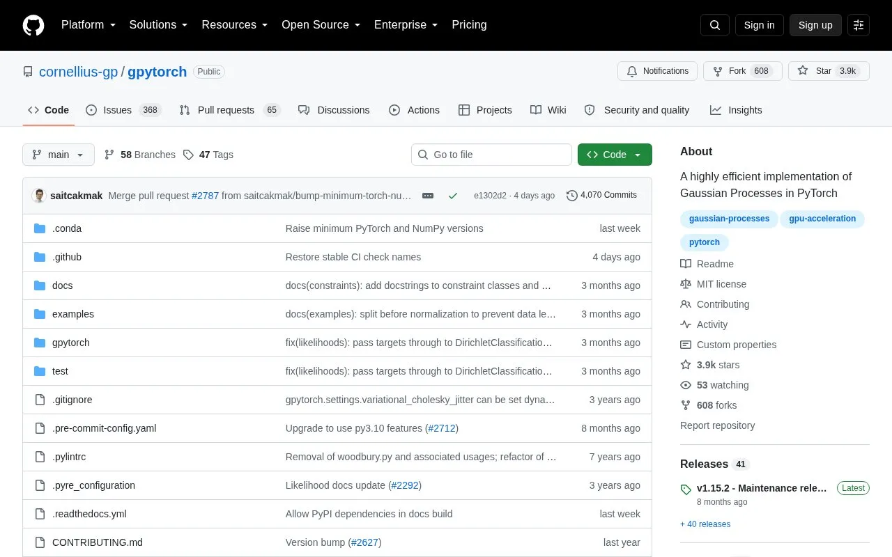 GPyTorch homepage screenshot