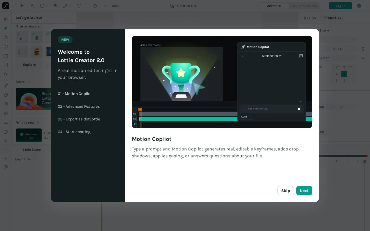 Lottie Creator homepage screenshot
