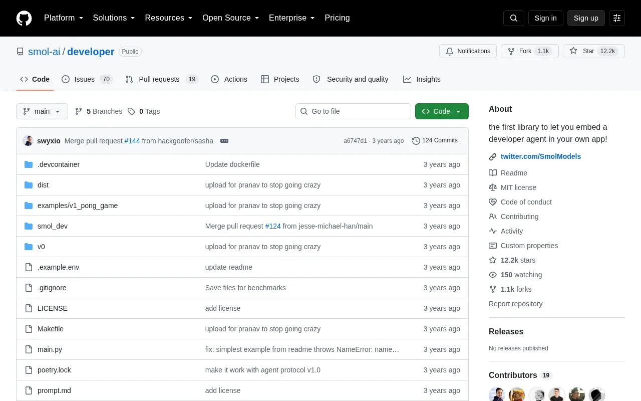Smol developer homepage screenshot
