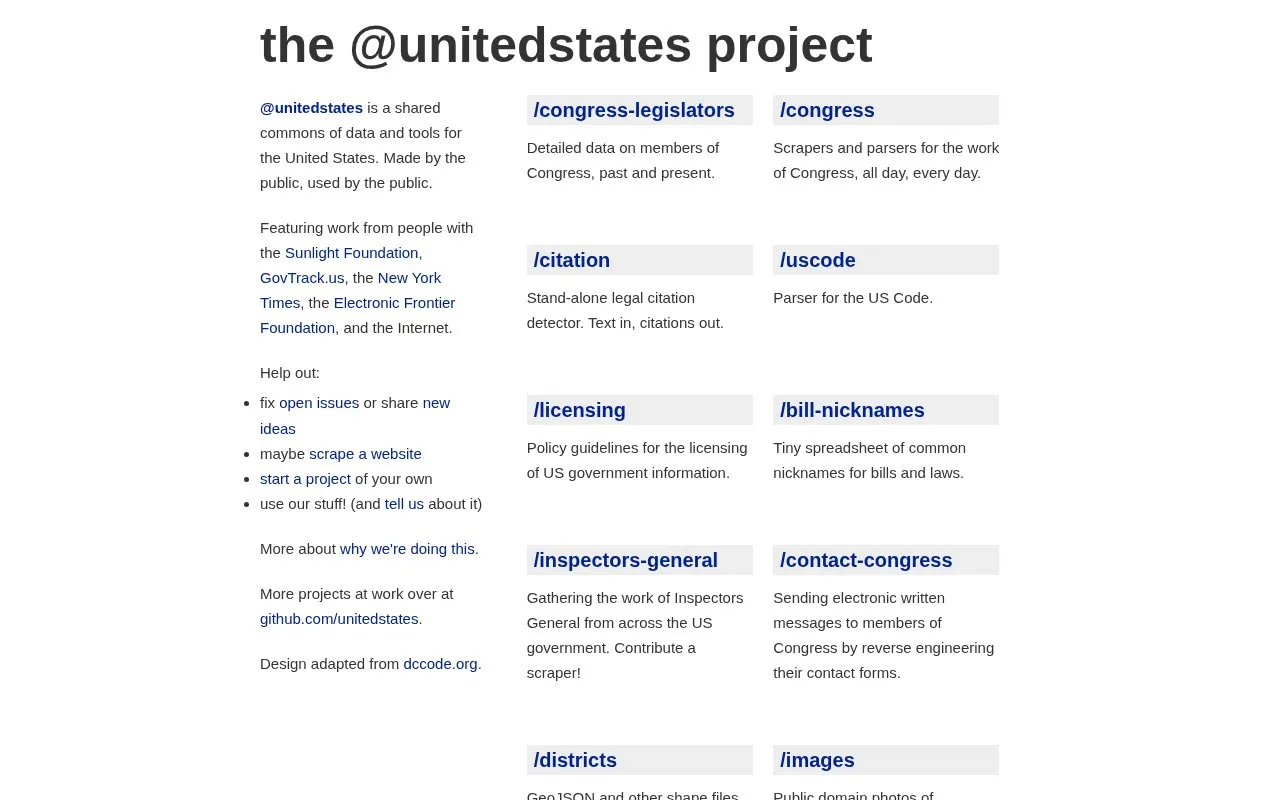 @unitedstates project homepage screenshot