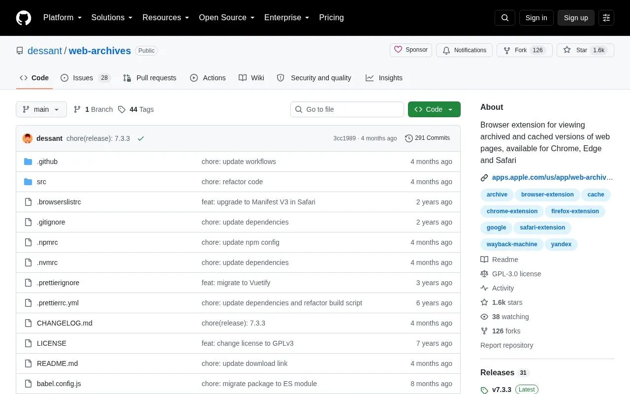 Web Archives homepage screenshot