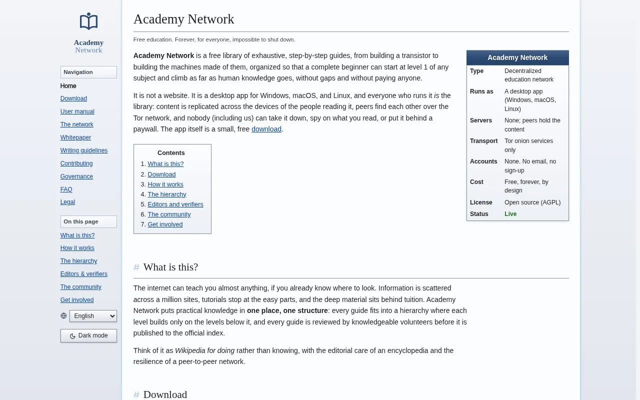 Academy Network homepage screenshot