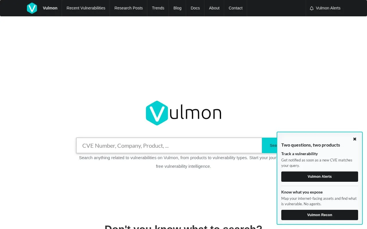 Vulmon homepage screenshot