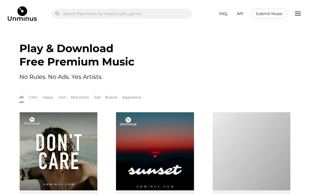 Unminus homepage screenshot