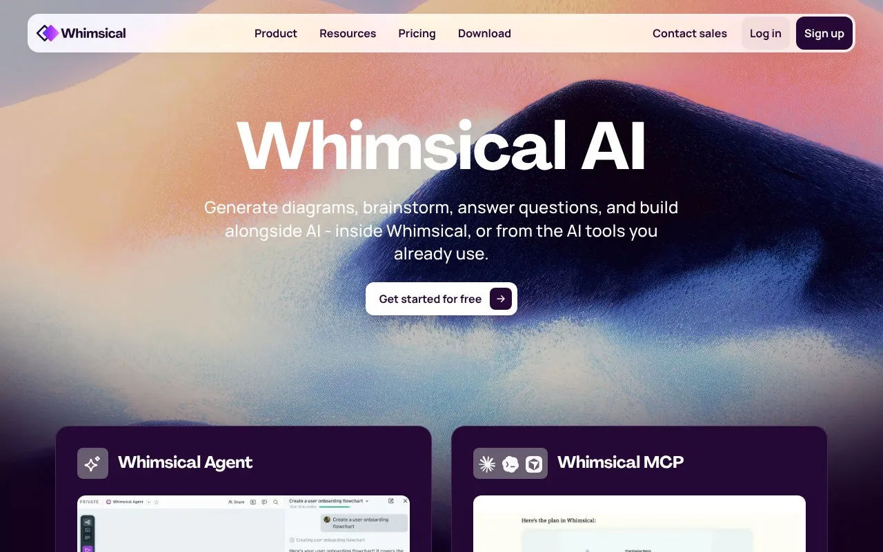 Whimsical AI homepage screenshot