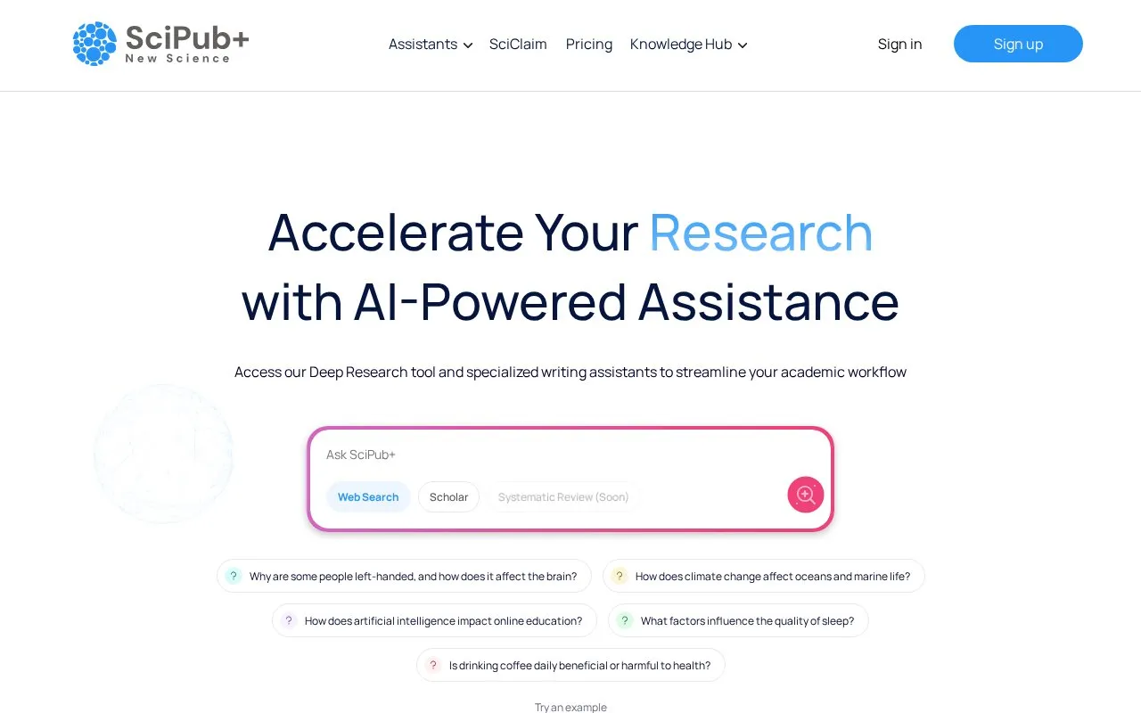 SciPub+ homepage screenshot