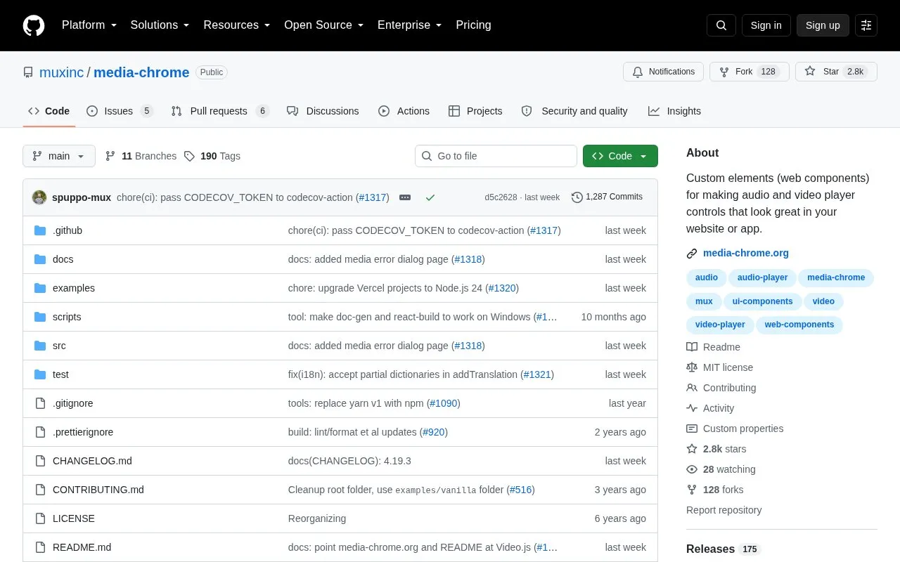 Media Chrome homepage screenshot
