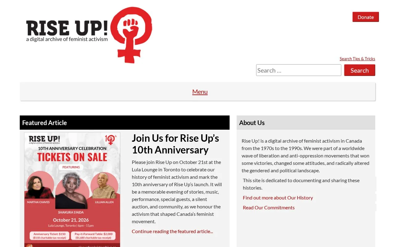 RISE UP! homepage screenshot