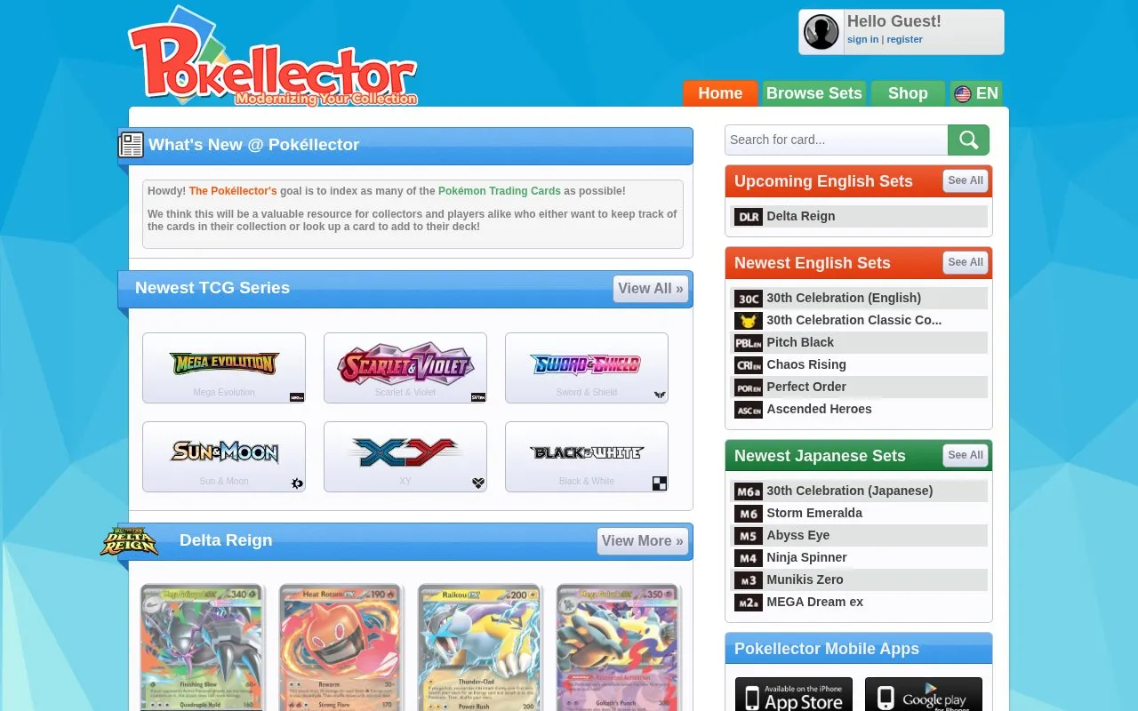 Pokéllector homepage screenshot
