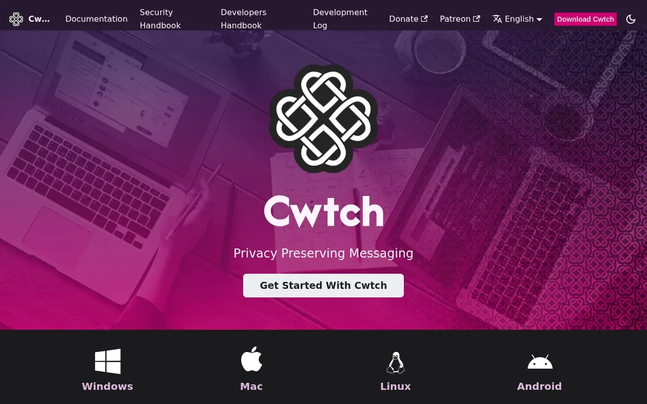 Cwtch homepage screenshot