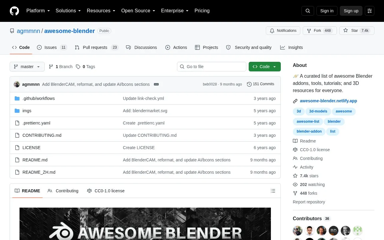 Awesome Blender homepage screenshot