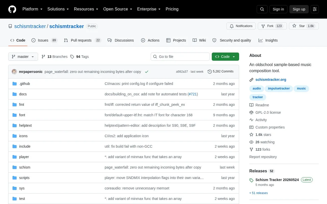 Schismtracker homepage screenshot