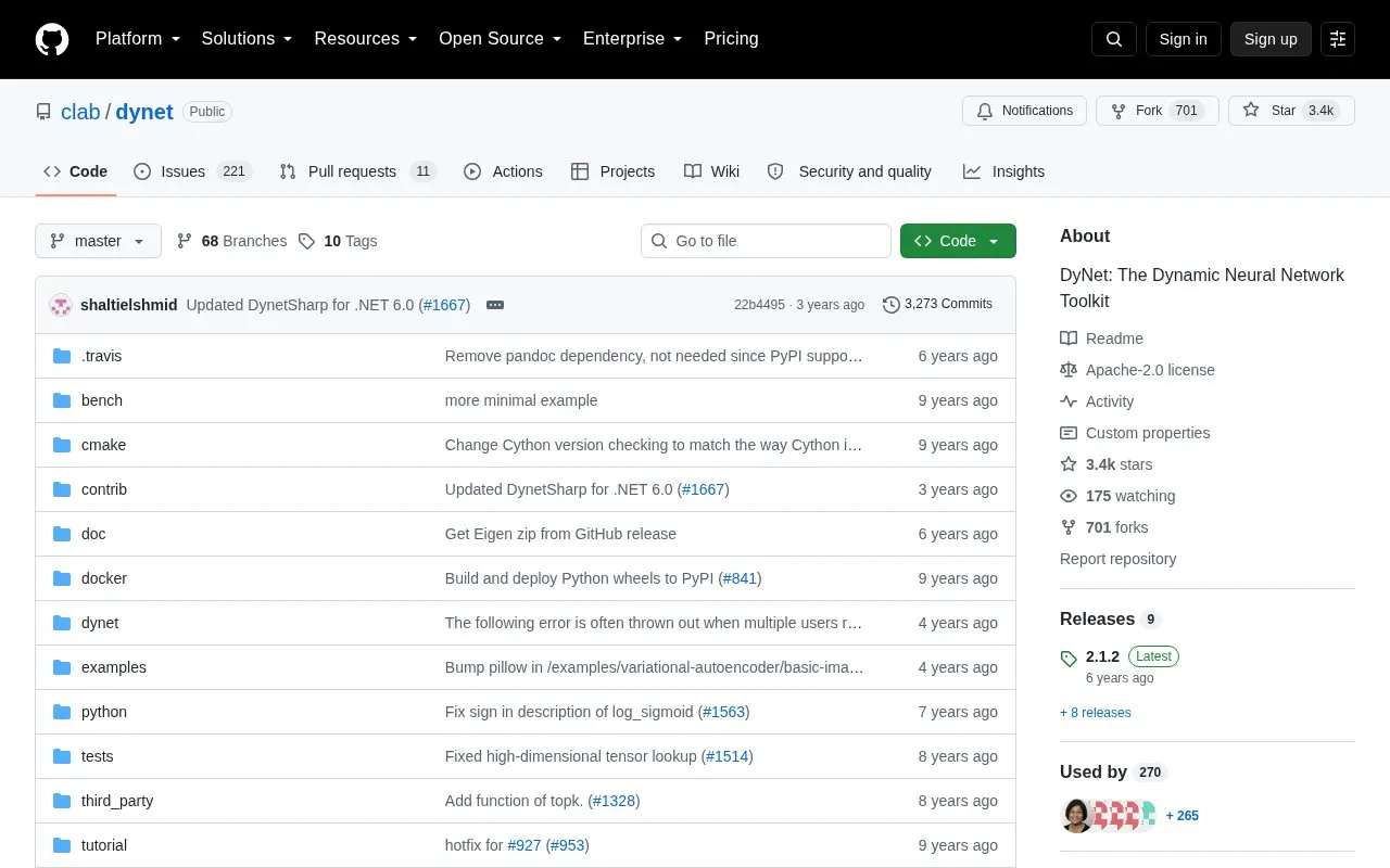 DyNet homepage screenshot