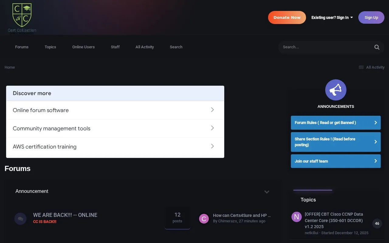 CertCommunity homepage screenshot