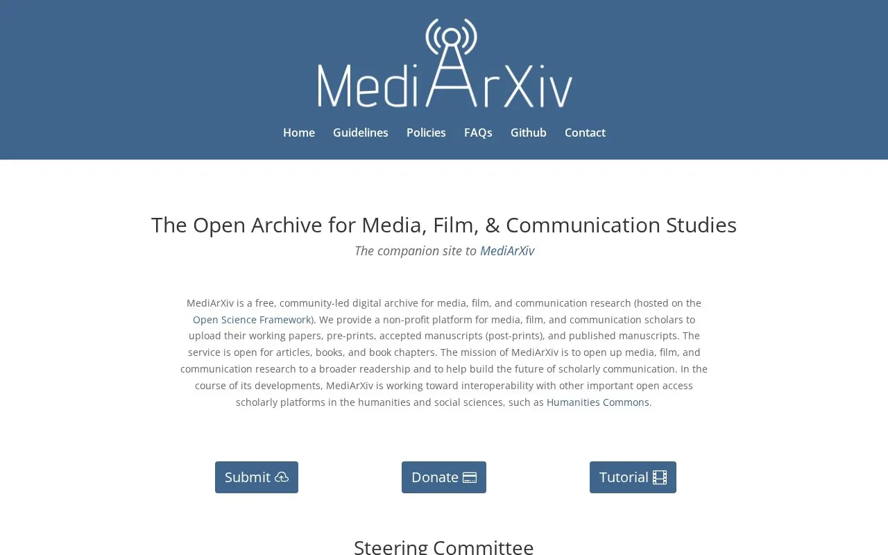 MediArXiv homepage screenshot