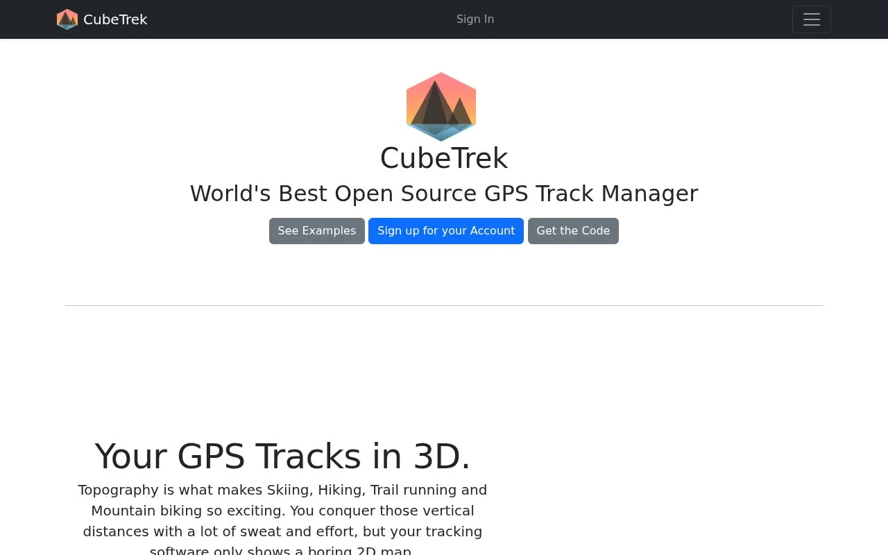 CubeTrek homepage screenshot