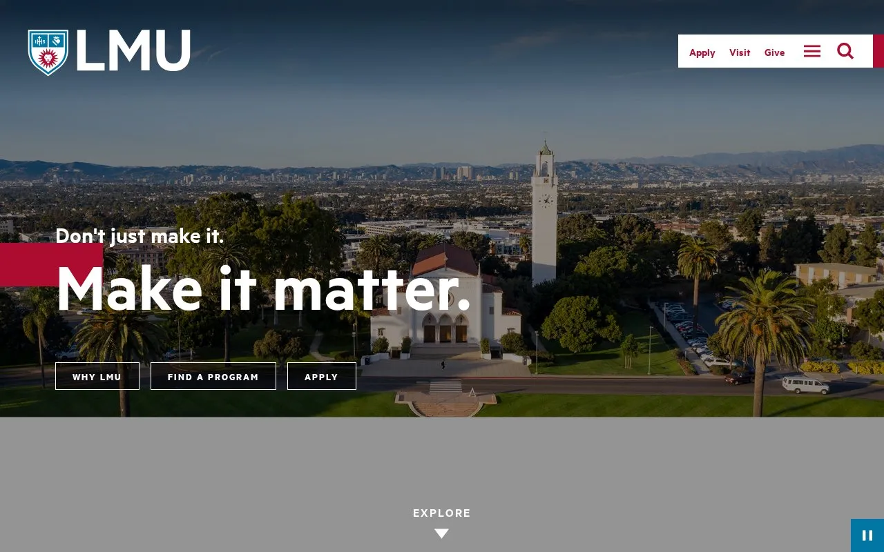 Loyola Marymount University homepage screenshot