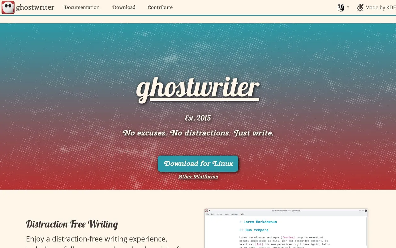 ghostwriter homepage screenshot