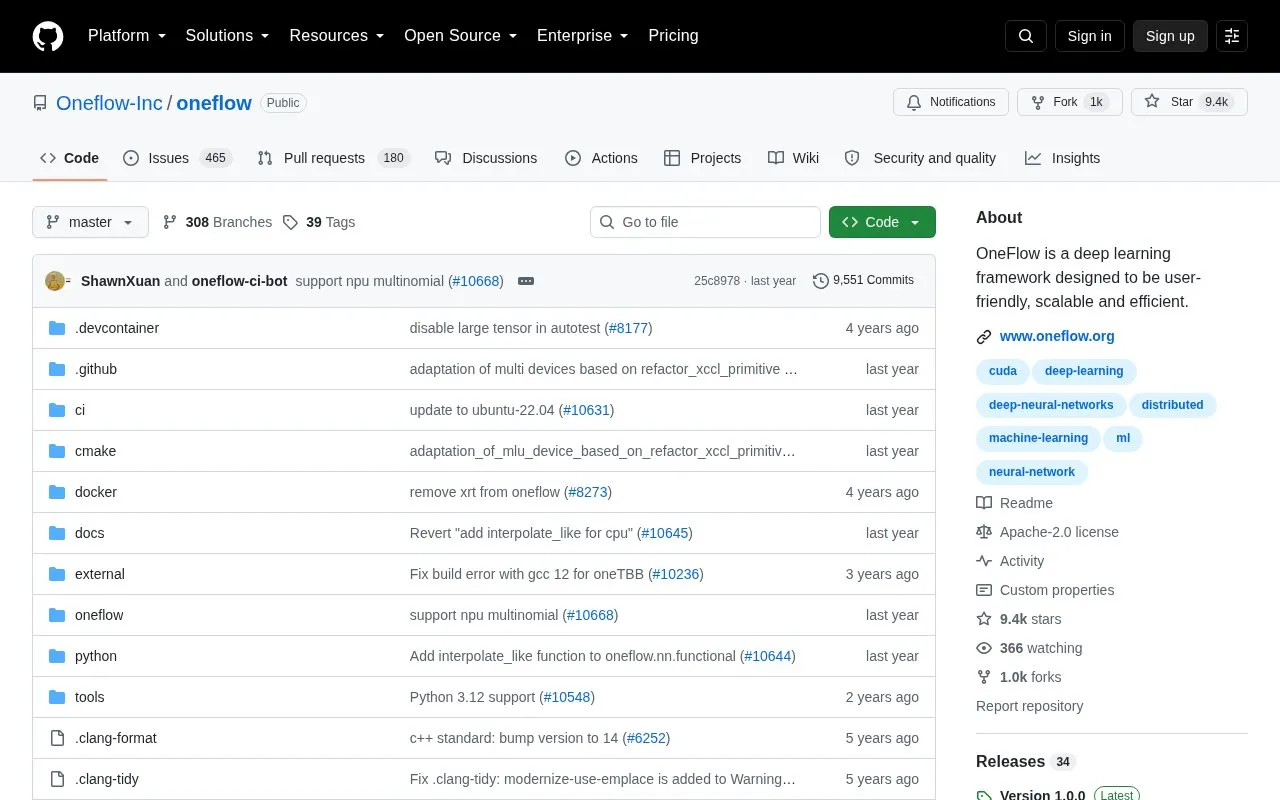 Oneflow homepage screenshot