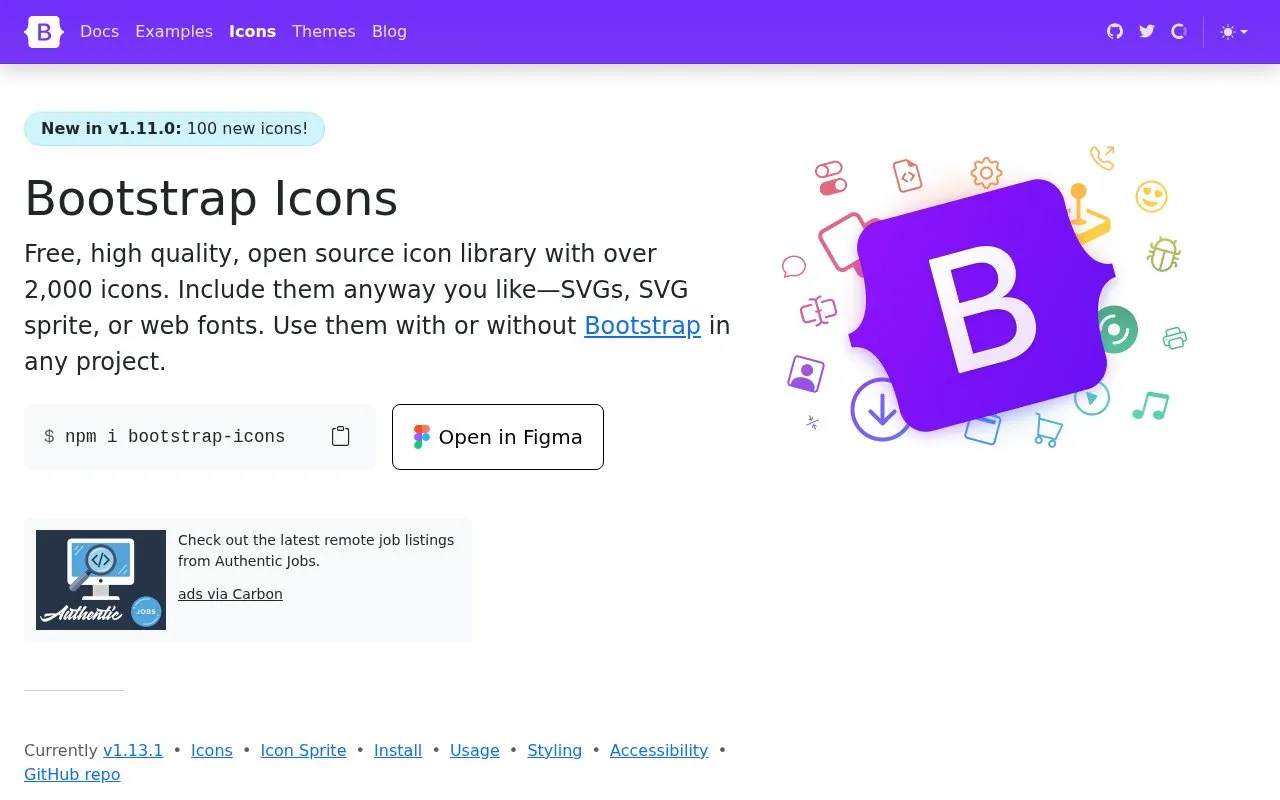 Icons homepage screenshot