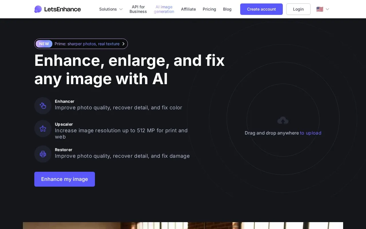 LetsEnhance homepage screenshot