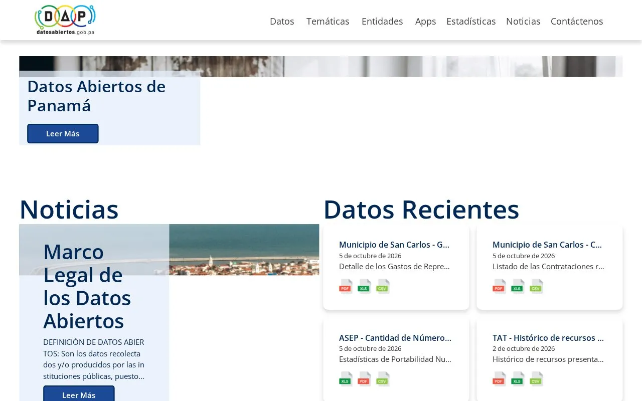 Panama Open Data homepage screenshot