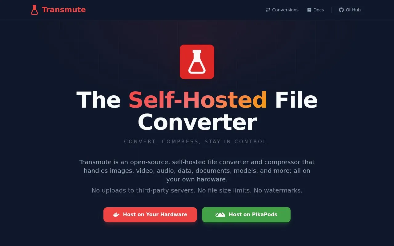 Transmute homepage screenshot