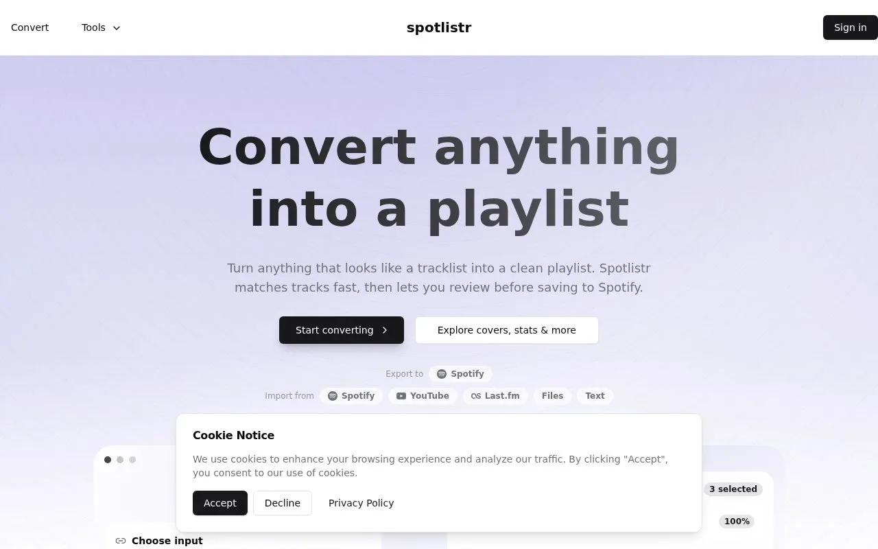 Spotlistr homepage screenshot