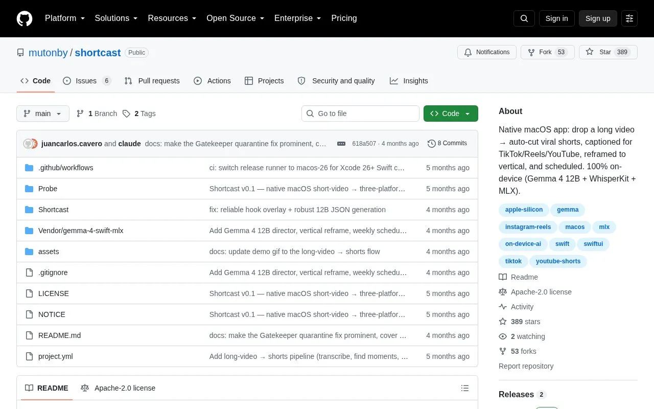 shortcast homepage screenshot