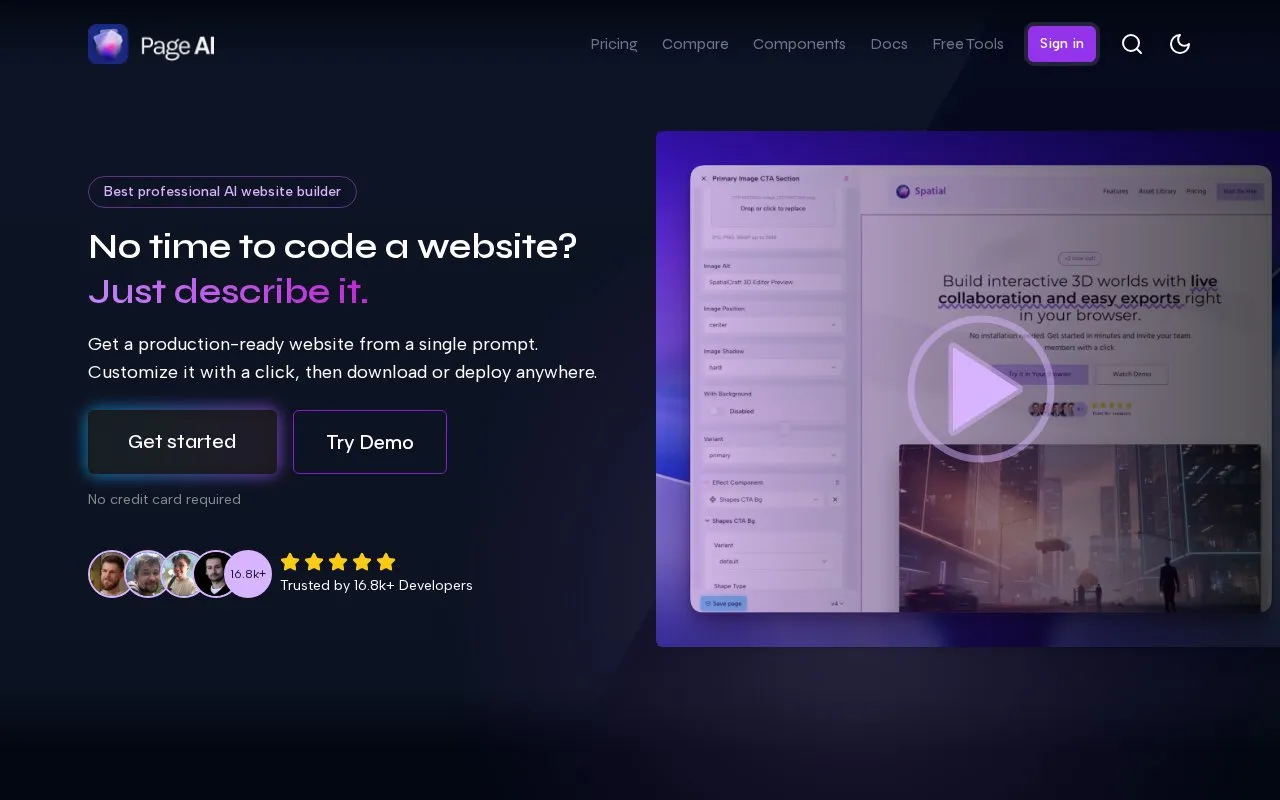 PageAI homepage screenshot