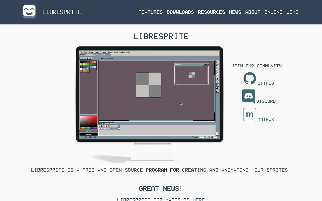 LibreSprite homepage screenshot