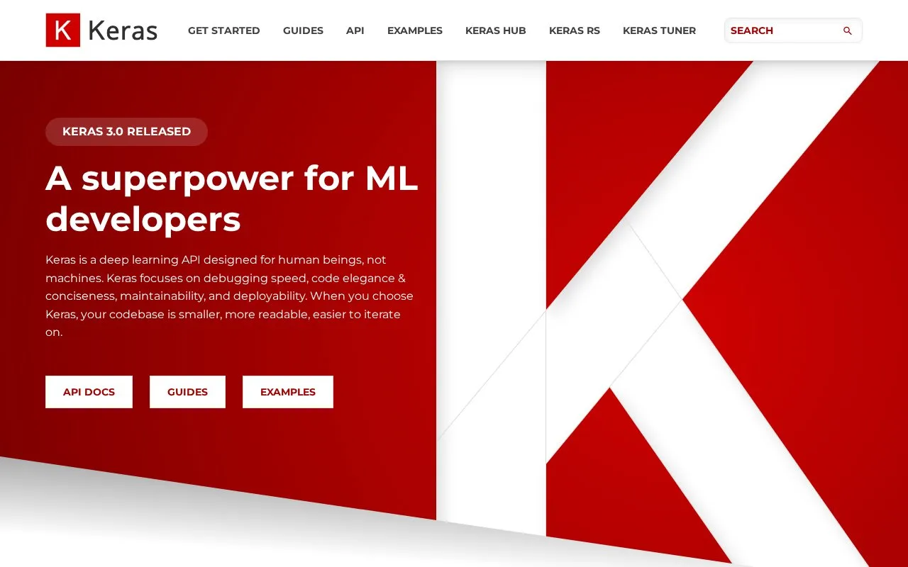 Keras homepage screenshot