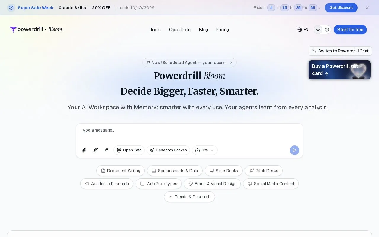 Powerdrill homepage screenshot