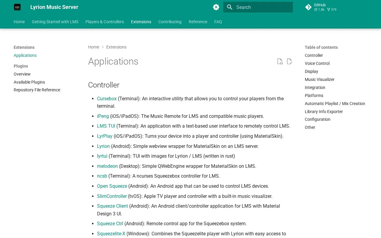 Extensions homepage screenshot