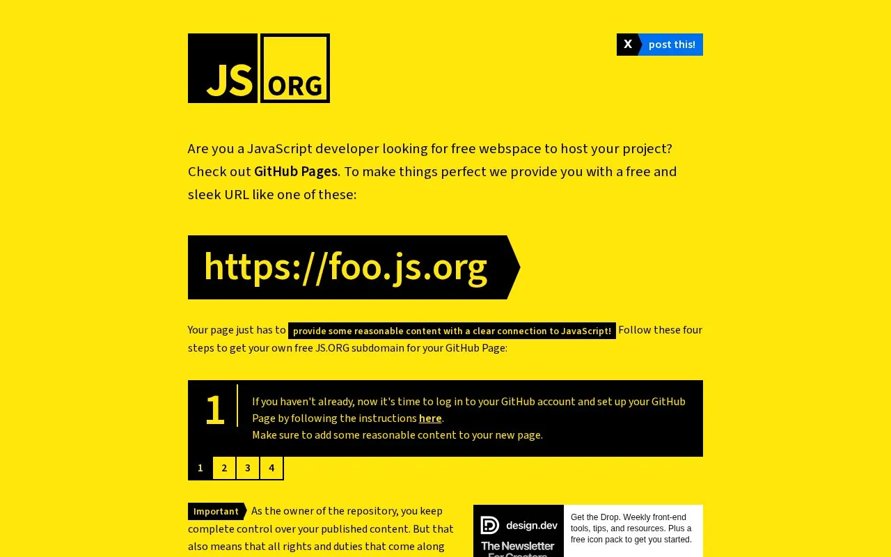 JS.ORG homepage screenshot