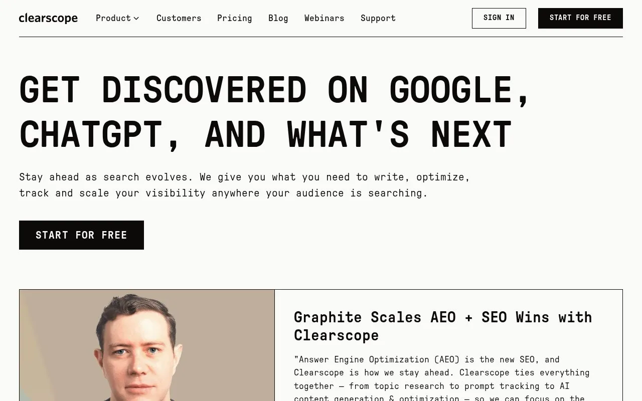 Clearscope homepage screenshot