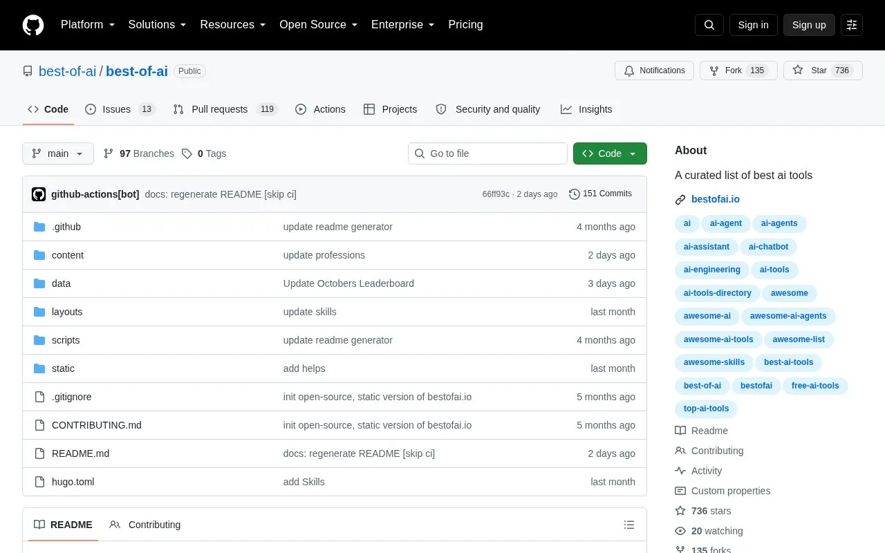 Best of AI homepage screenshot
