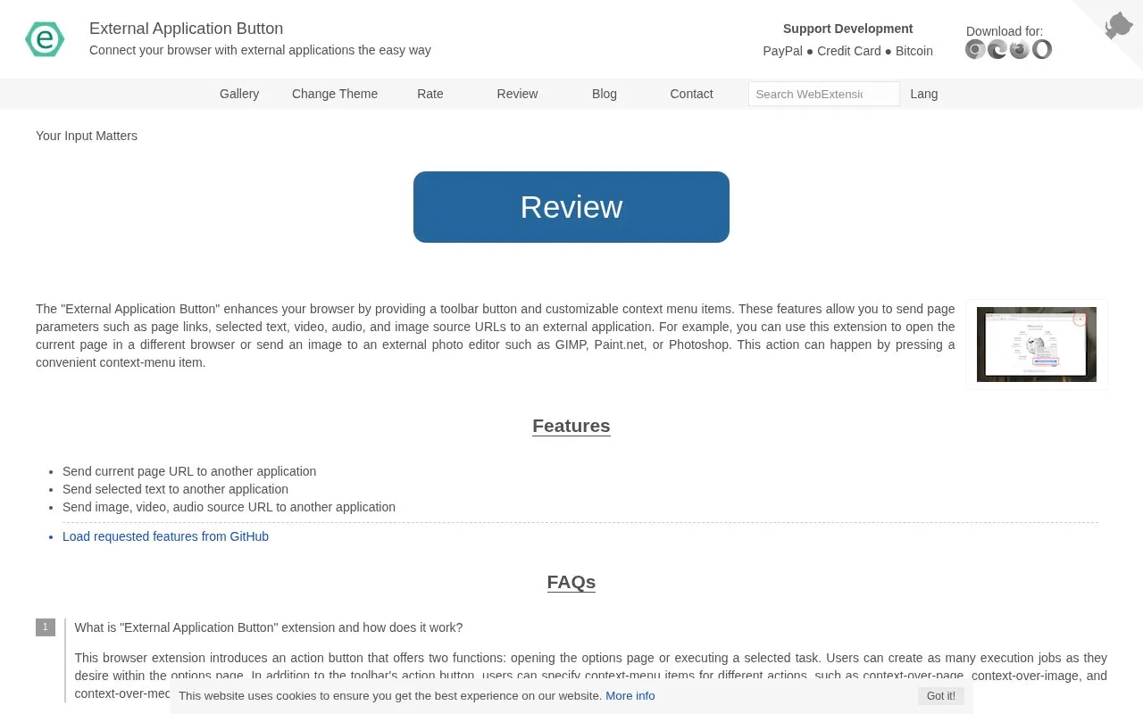 External App Button homepage screenshot