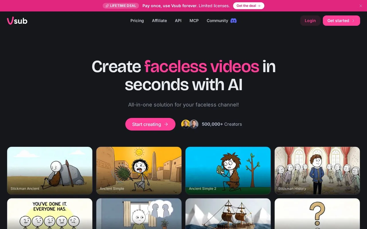 Vsub homepage screenshot