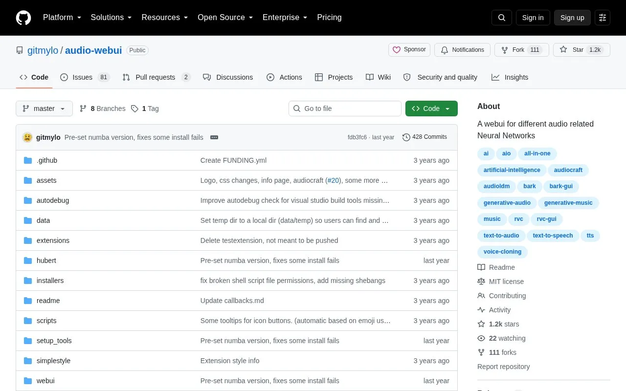 Audio-WebUI homepage screenshot